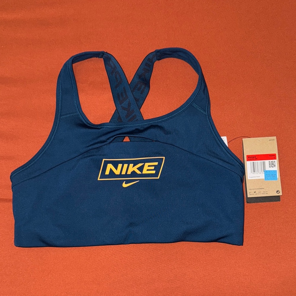 Nike Navy Sports Bra with Yellow Logo